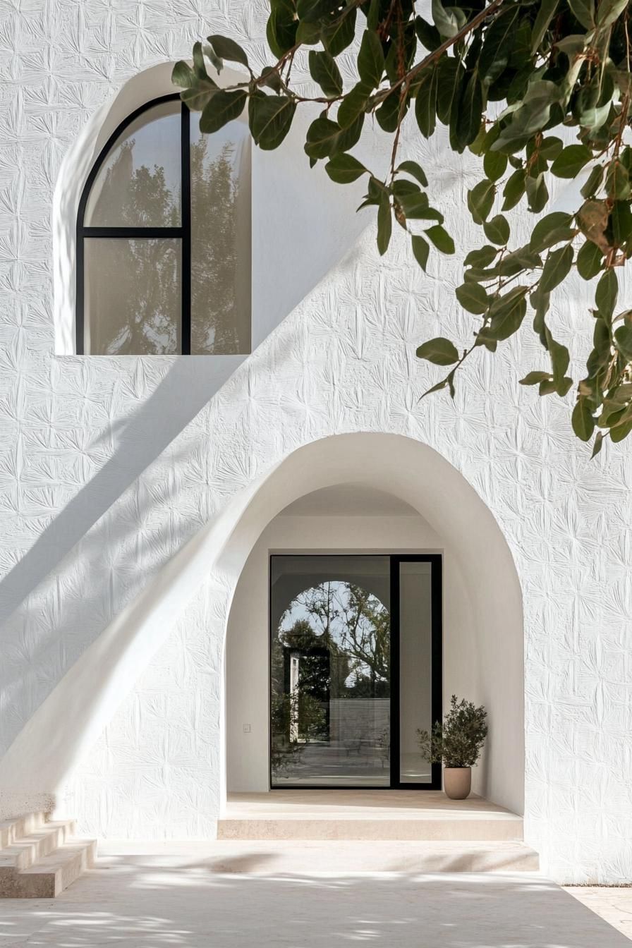 modern French house facade in white stucco geometric patterns 3