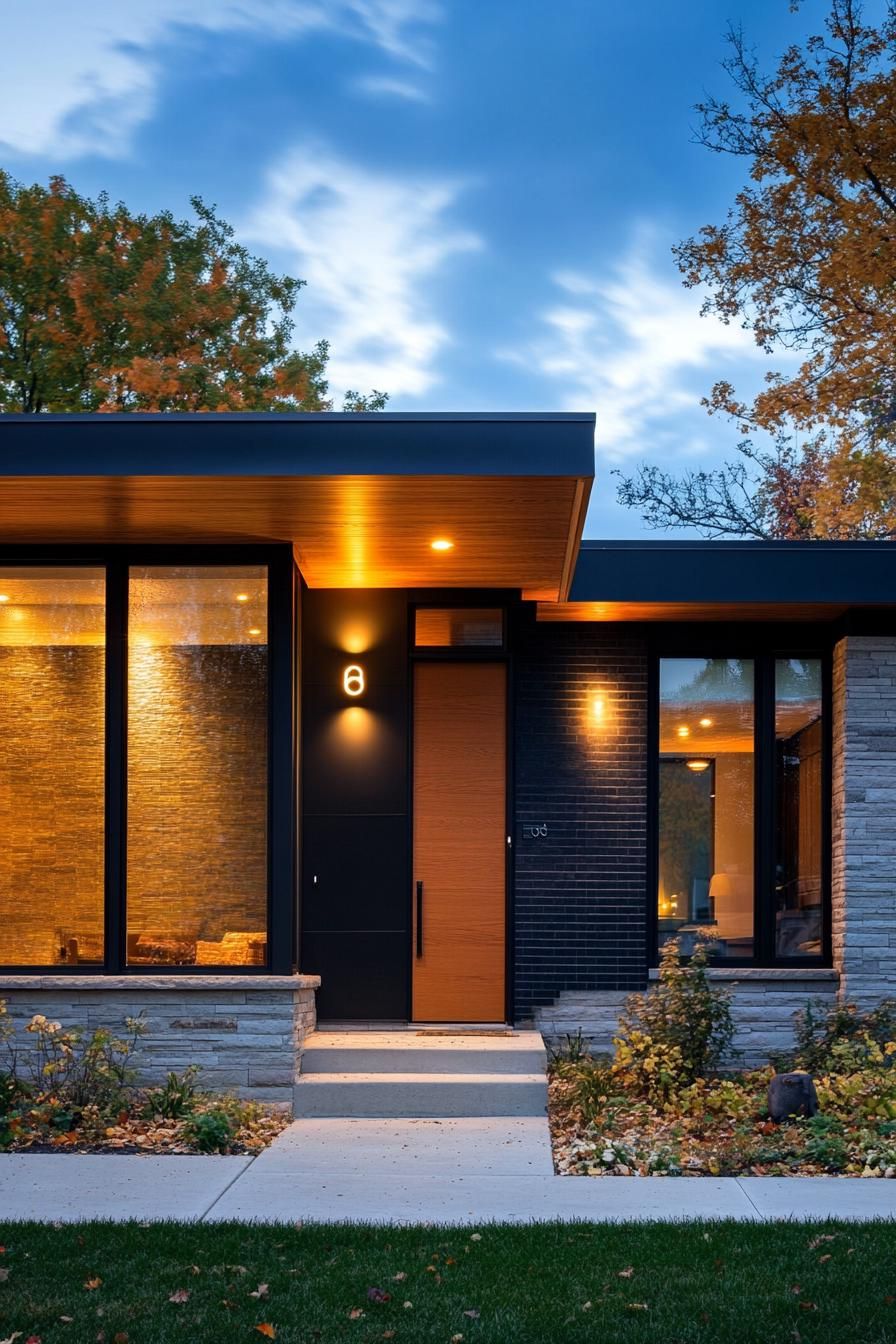 mid century modern house front facade with simple house number 2