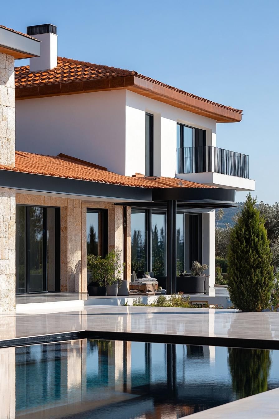 modern big villa with terracotta roof on Greece coast 3