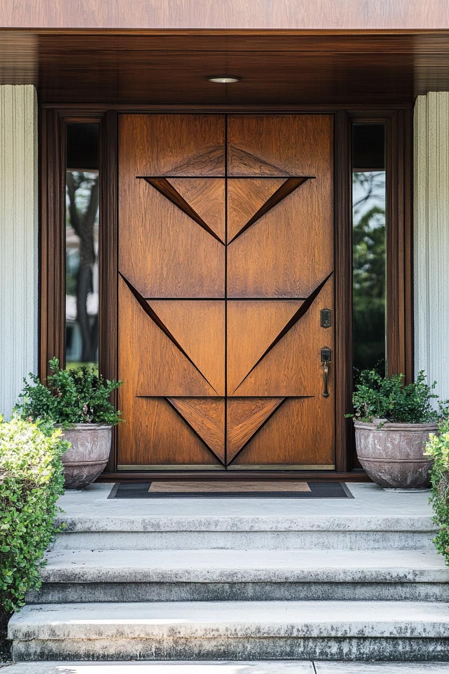mid century house front door with geometric panels 3