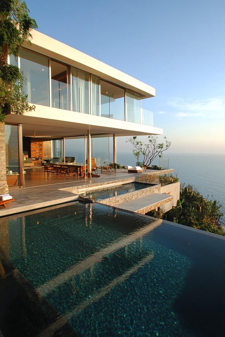 modern house on a slope rooftop infinity pool and ocean views