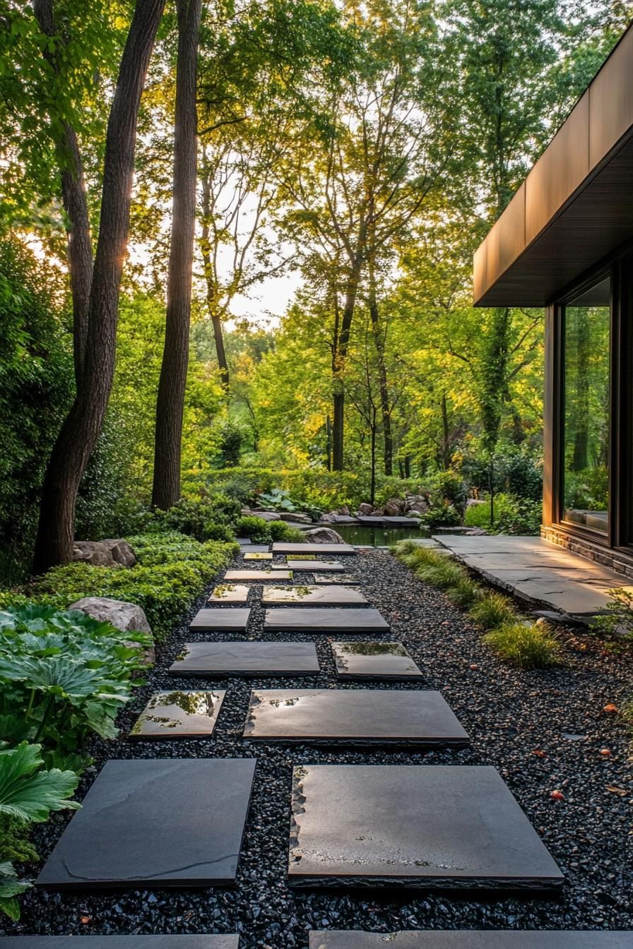 modern garden geometric pathways stunning forest view 3