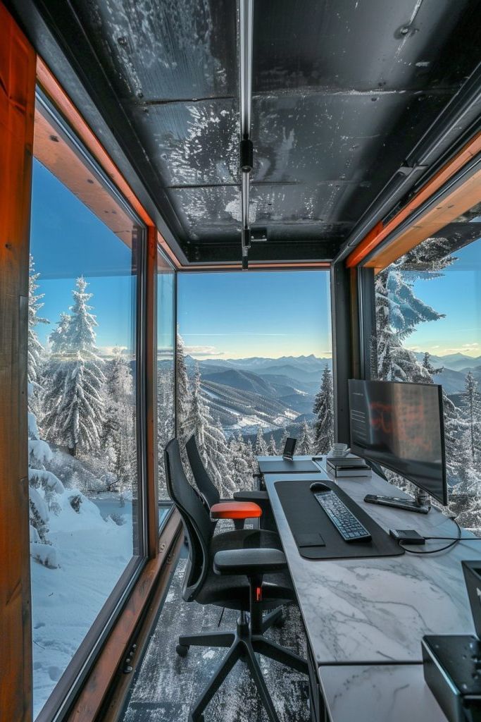 shipping container office with all glass walls