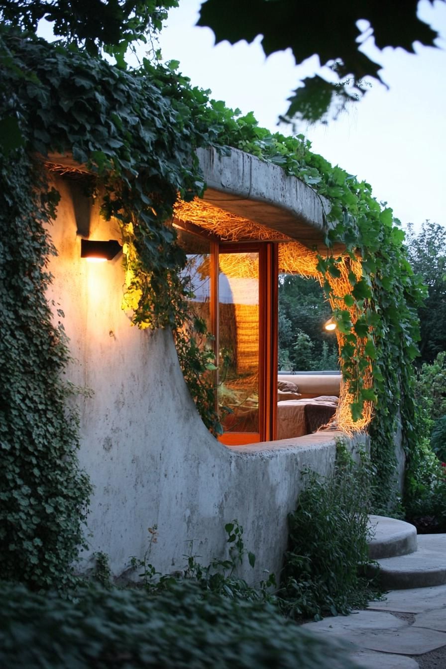 modern straw bale concrete house with living walls