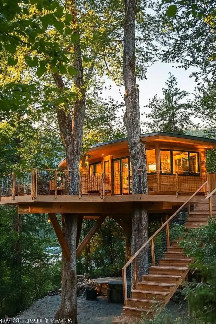 modern treehouse home in the mountains