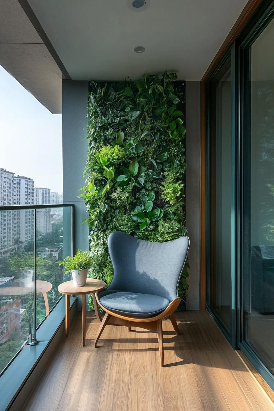 modern apartment small balcony interior with vertical garden wall 2