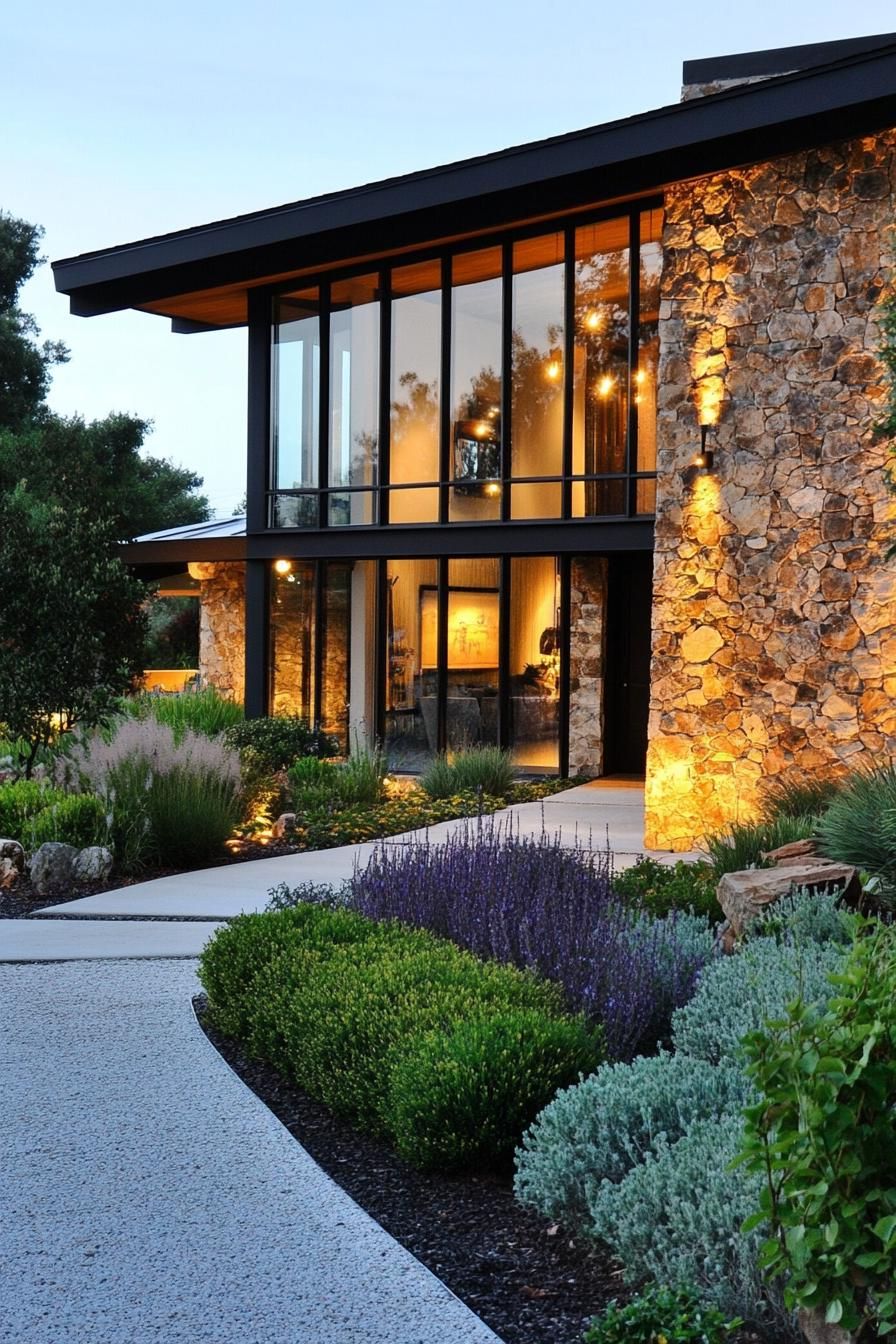 retro style modern house facade stone clad cottage style 3