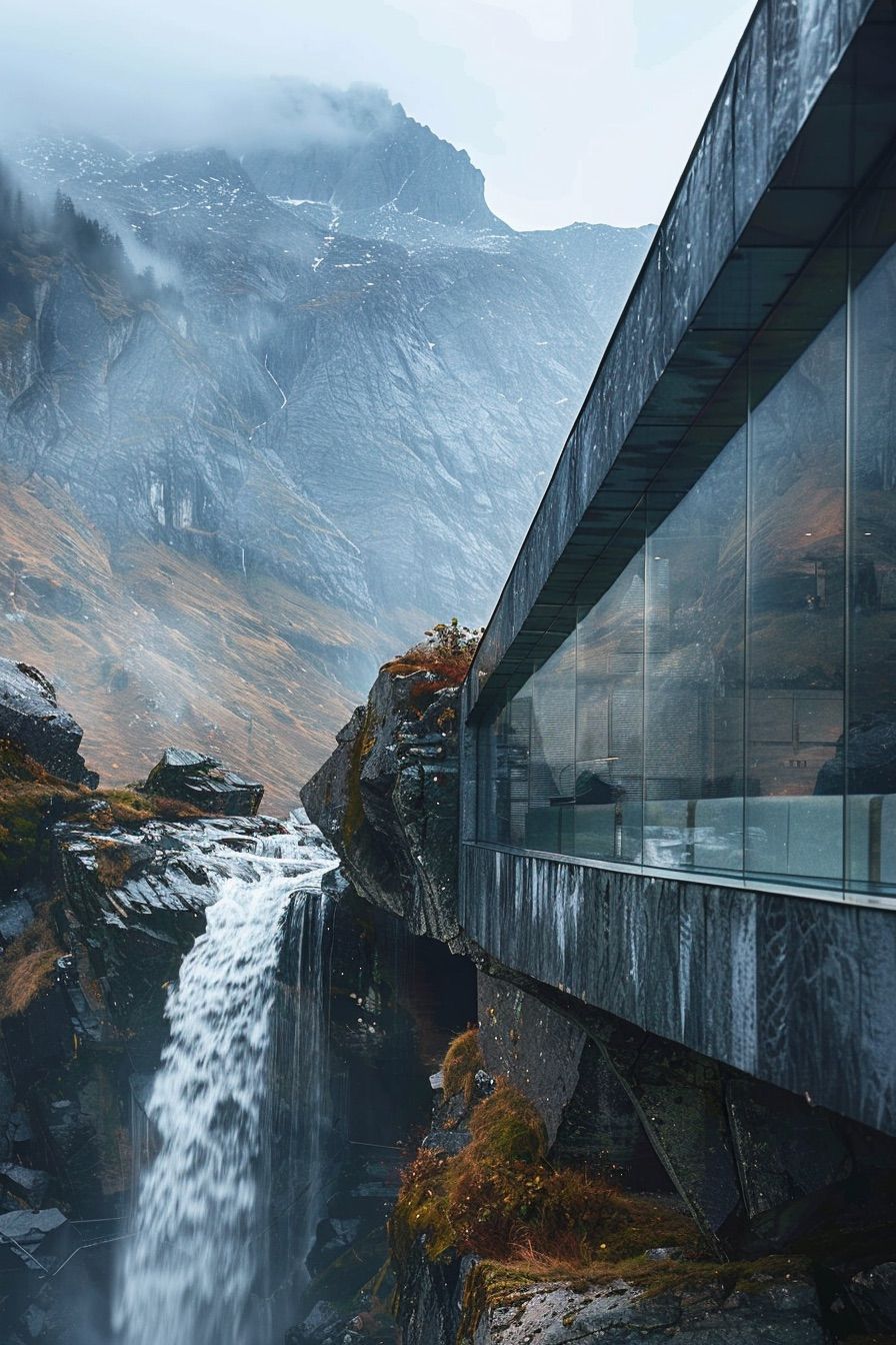 waterfall view building