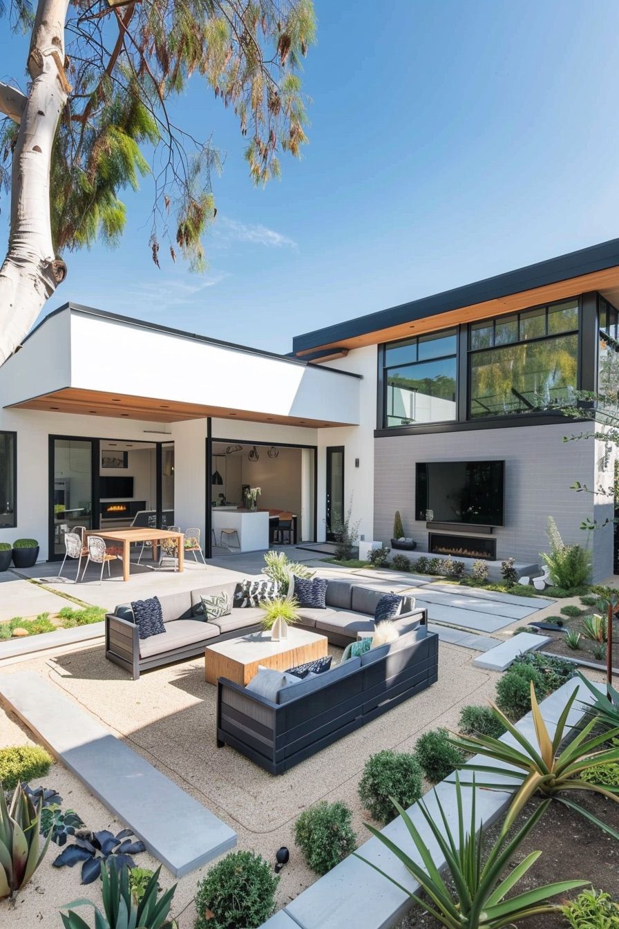 courtyard house outdoor seating area with TV