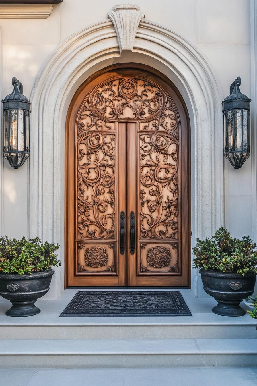 modern spanish villa front wood carved door 2