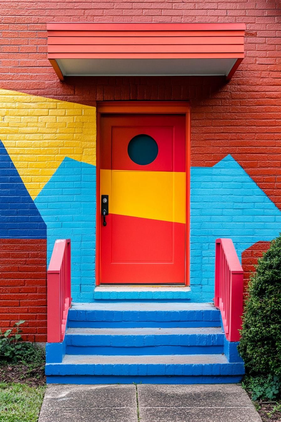 80s house facade modern makover front door in vibrant color mural tradional yard 3