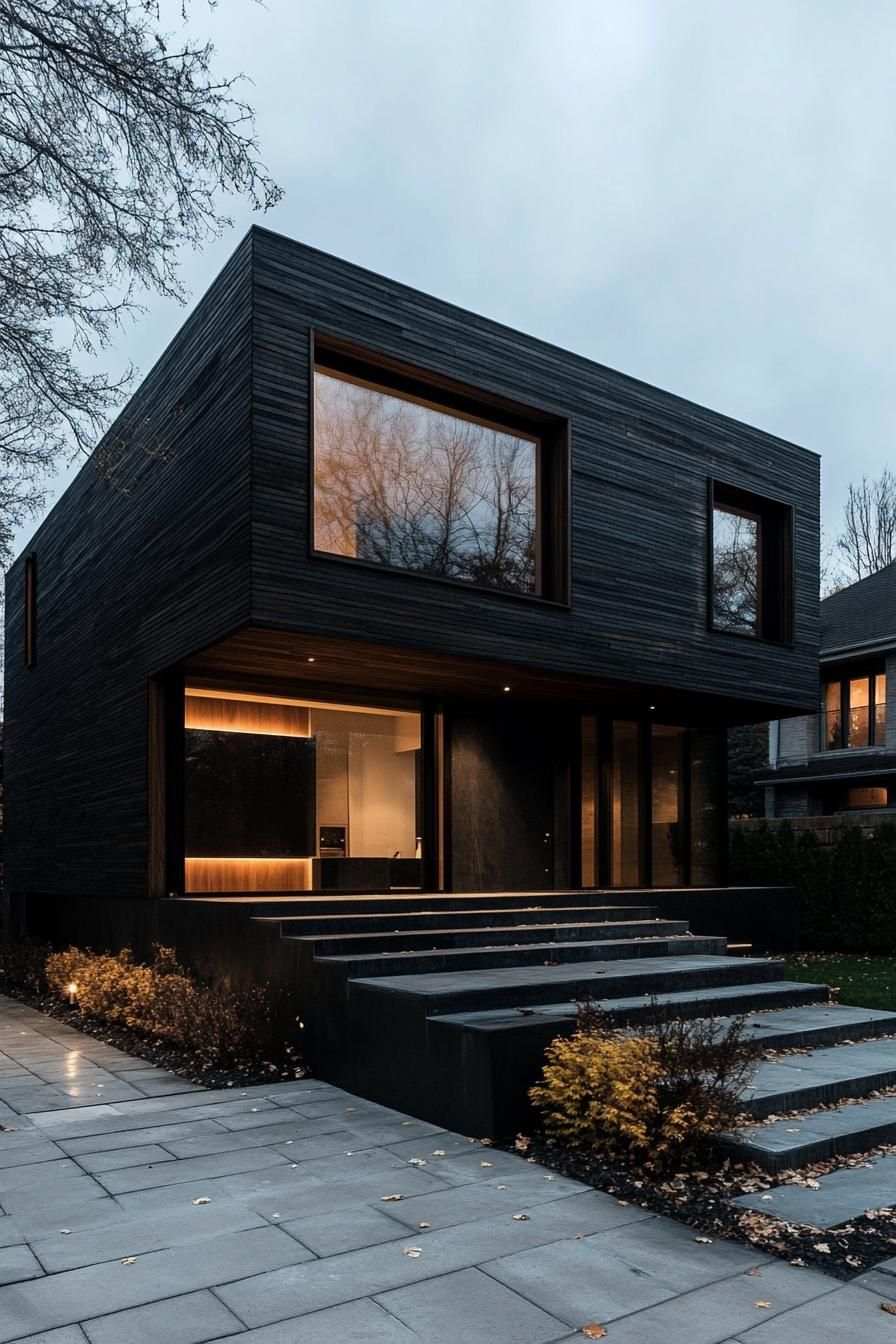 modern dark house with charred timber siding and glass accents 2