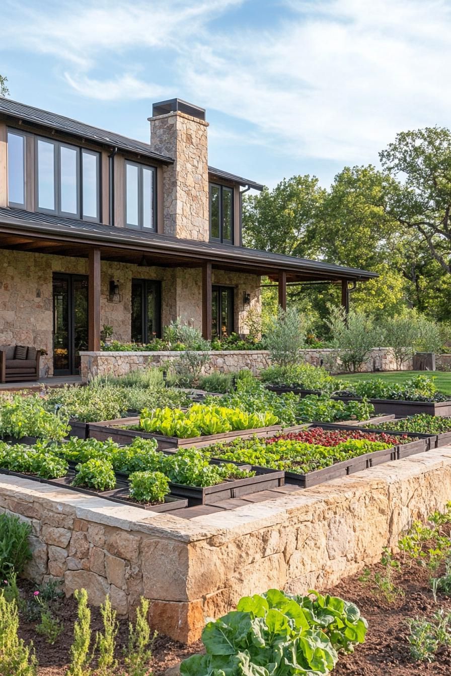 modern farmhouse with veggie gardens and irrigated landscape 3