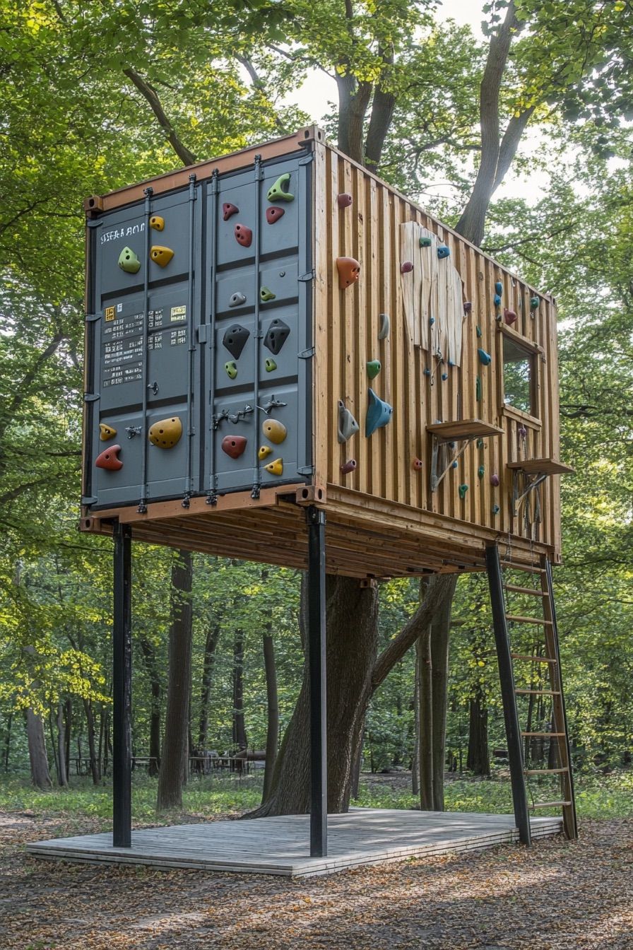 shipping container cabin climbing walls 2