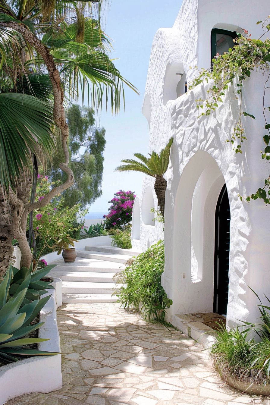 mediterranean house whitewashed walls small garden