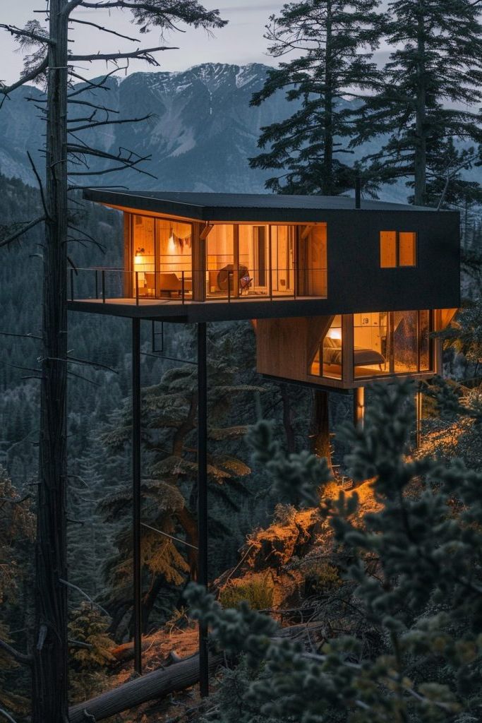 treetop cabin in the mountains