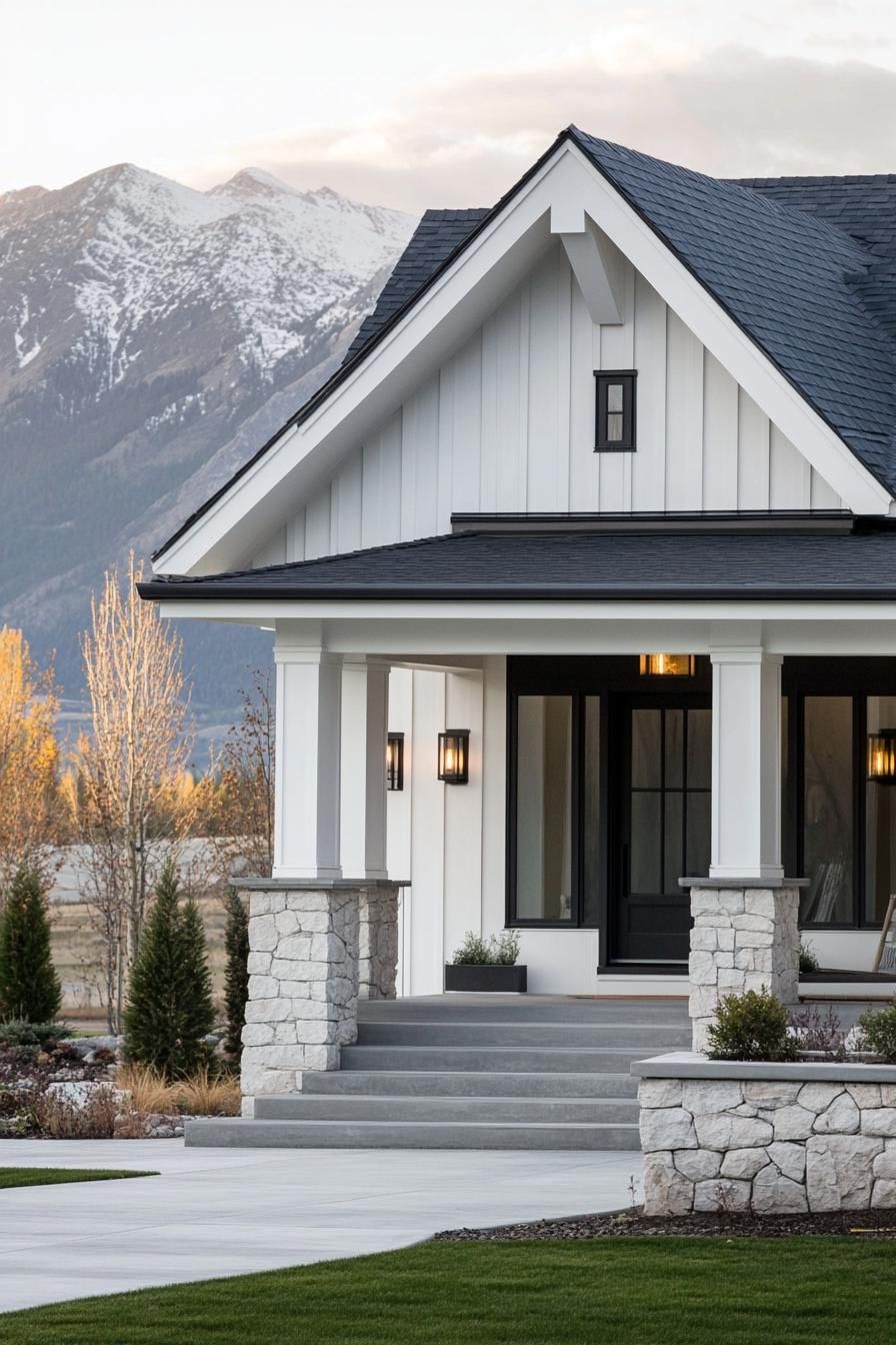 White Clapboard With Natural Stone Foundation