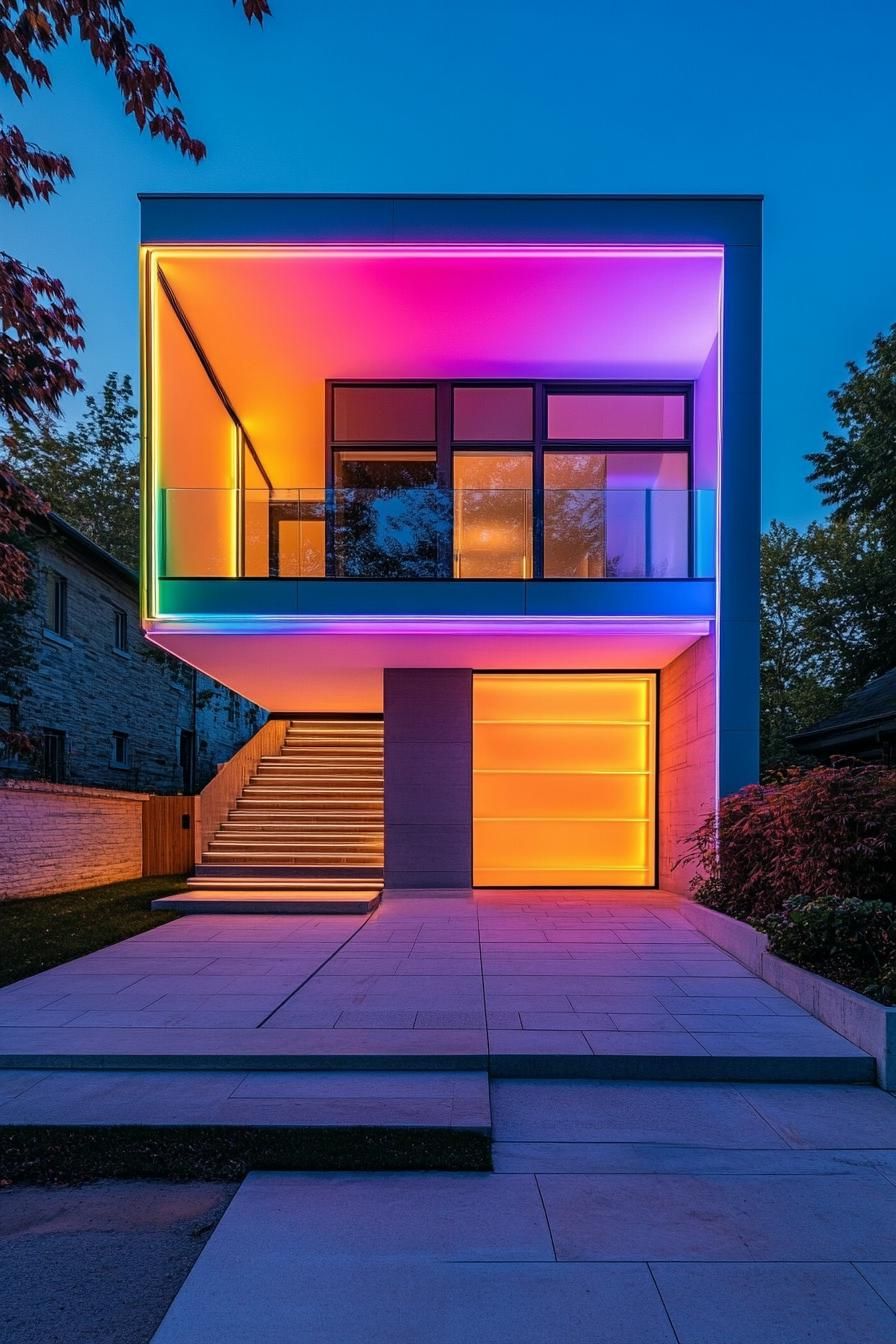 modern house garage with LED lighting in multi color