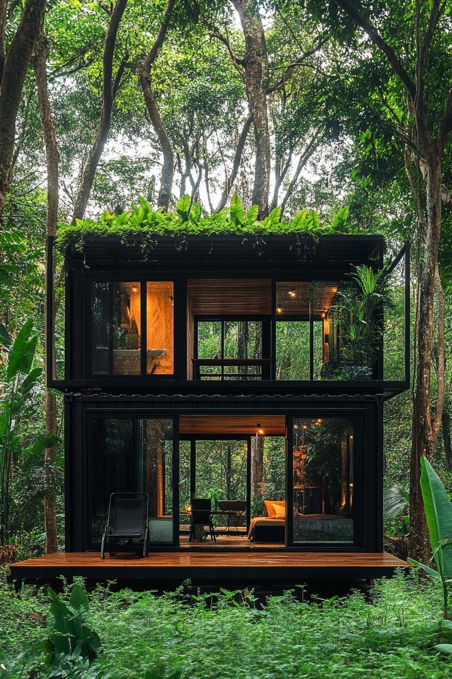 shipping container forest canopy cabin 3