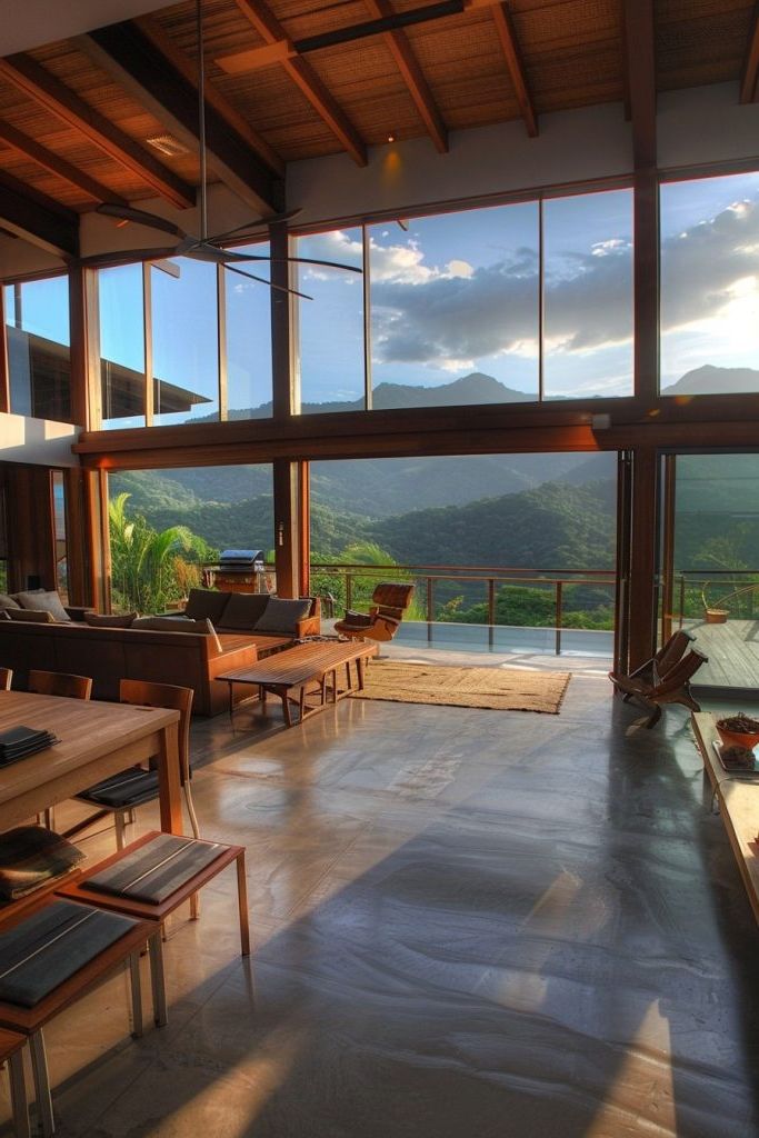 mountain home open floor plan panoramic windows