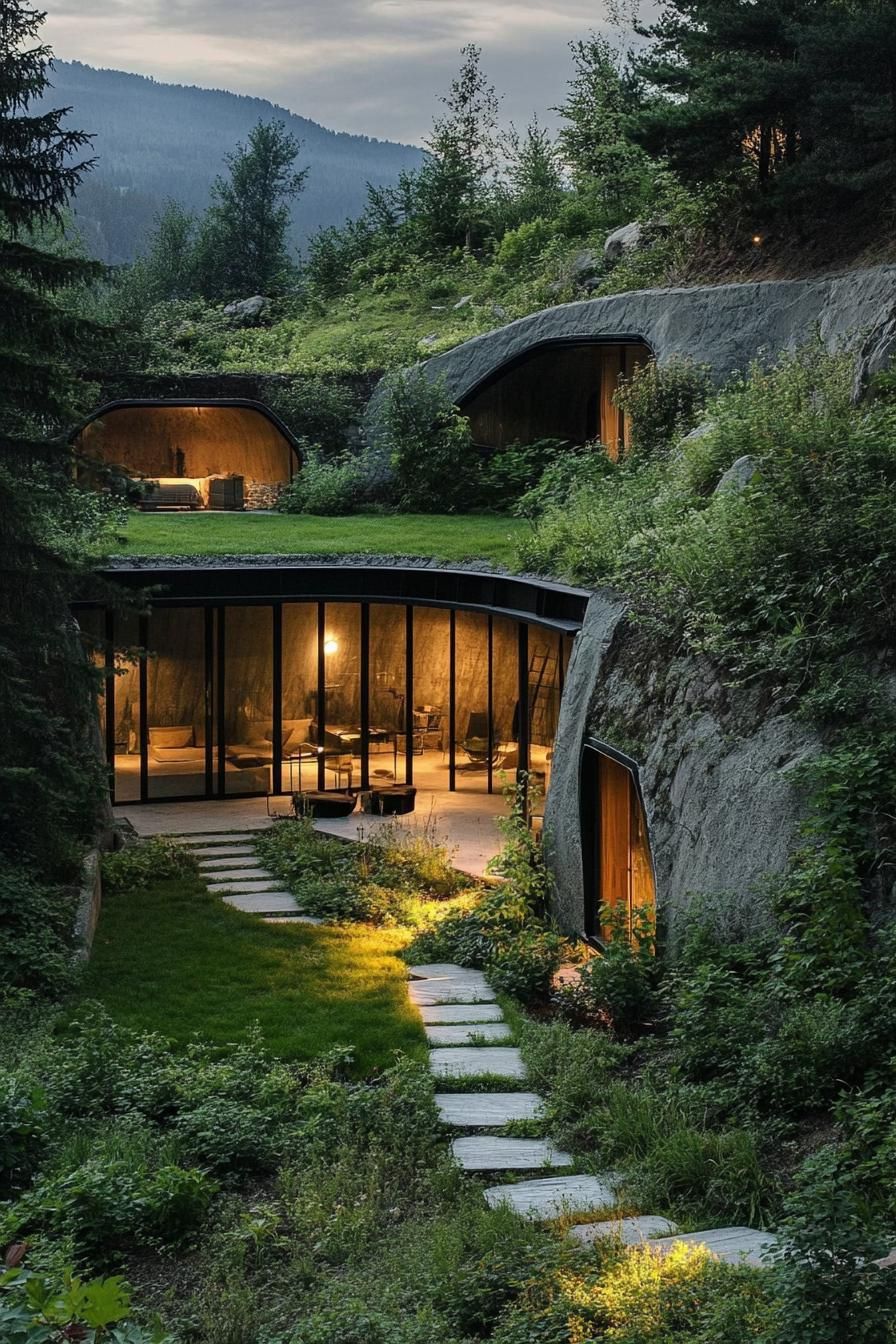 modern underground bunker house in mountain forest with lush garden yard 2