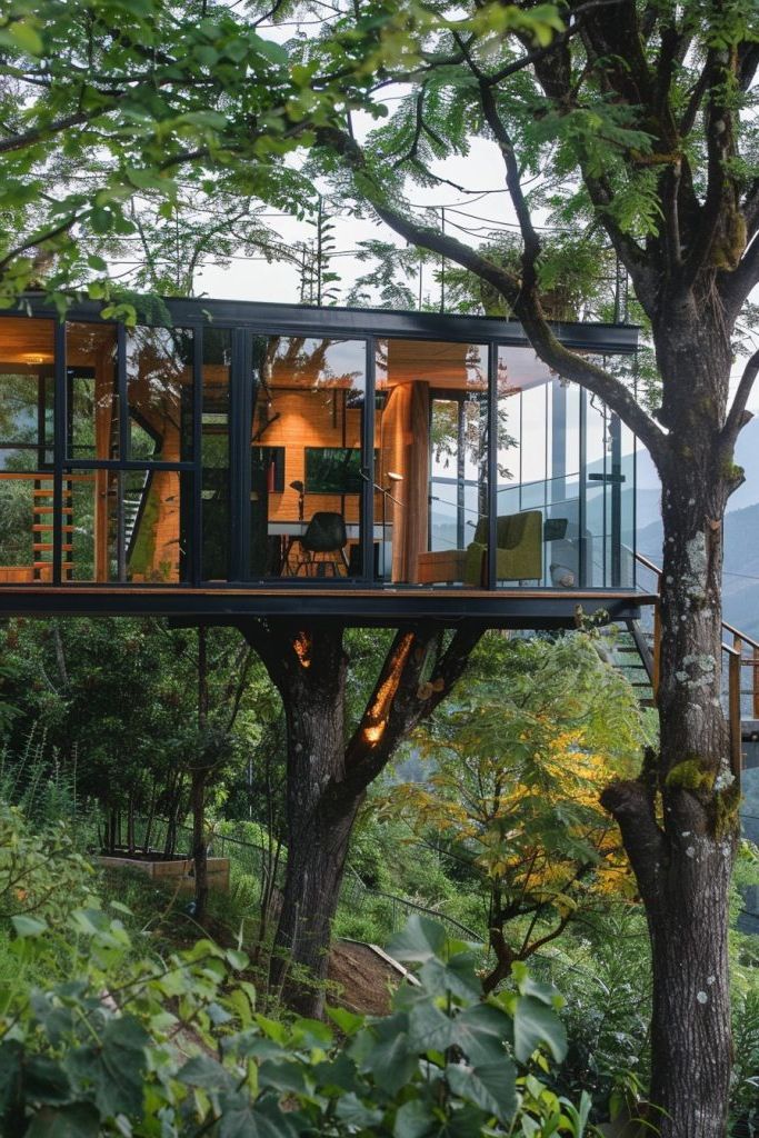 Treehouse Office With Full-glass Front