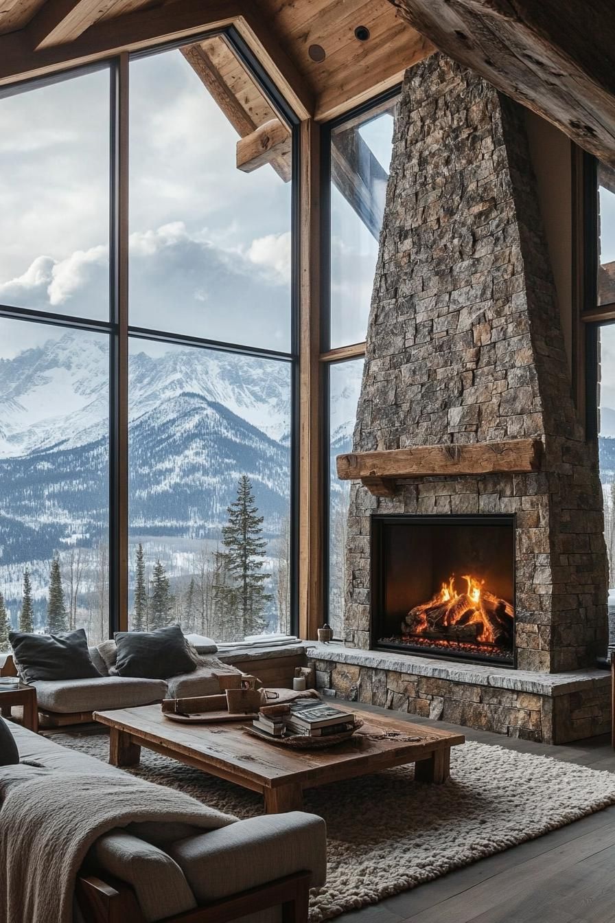 Rustic Cabin With a Floor-to-ceiling Stone Fireplace