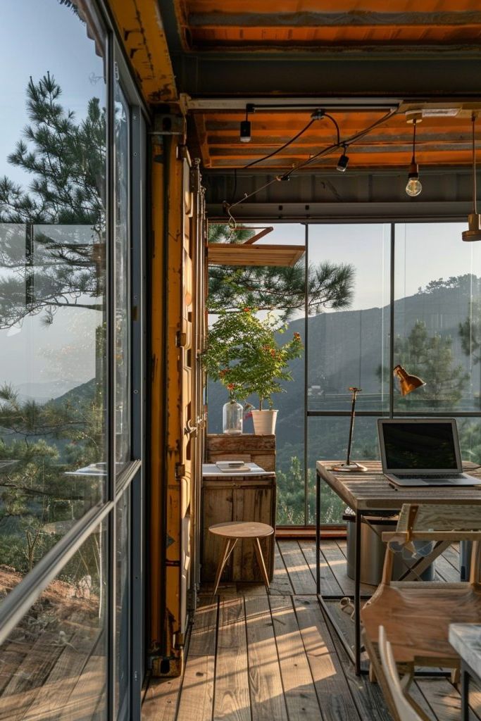 shipping container office in the mountains