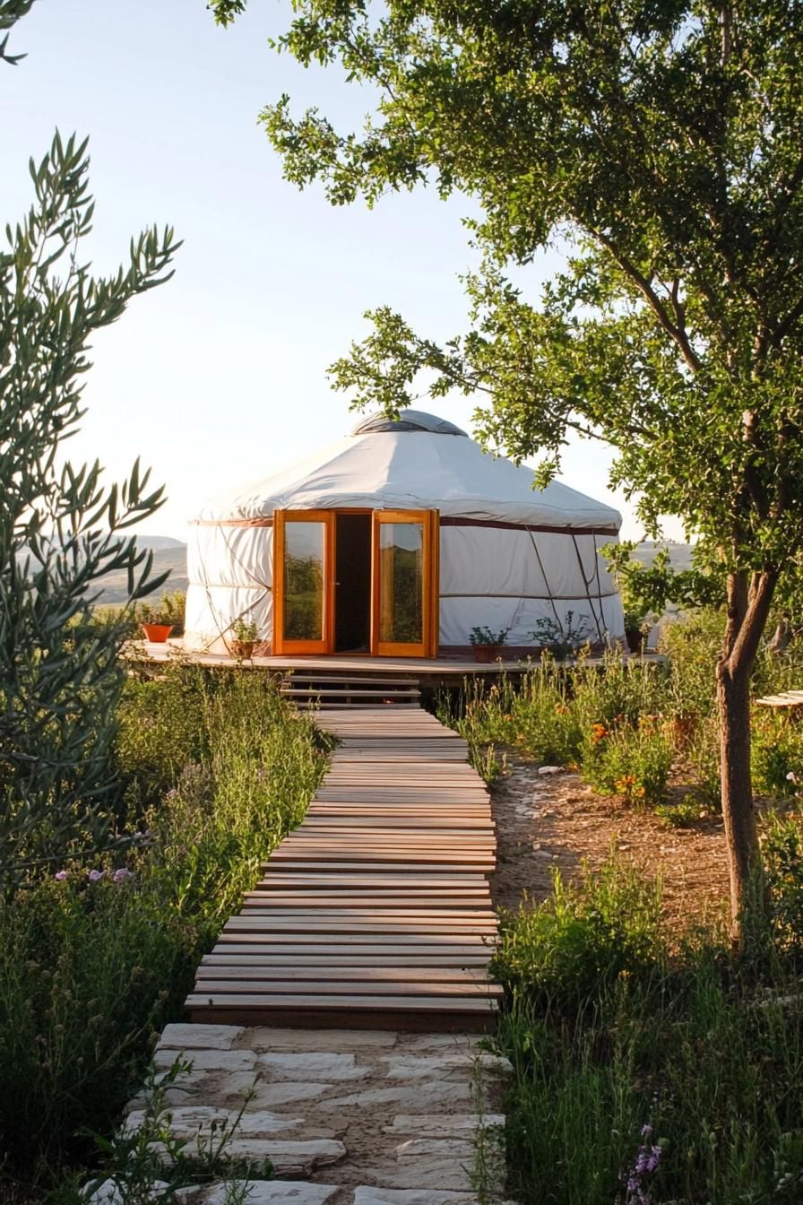 modern yurt with permaculture landscape 3