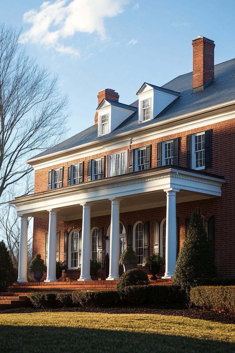 georgian brick house two stories roof gambrels porch columns classic landscape