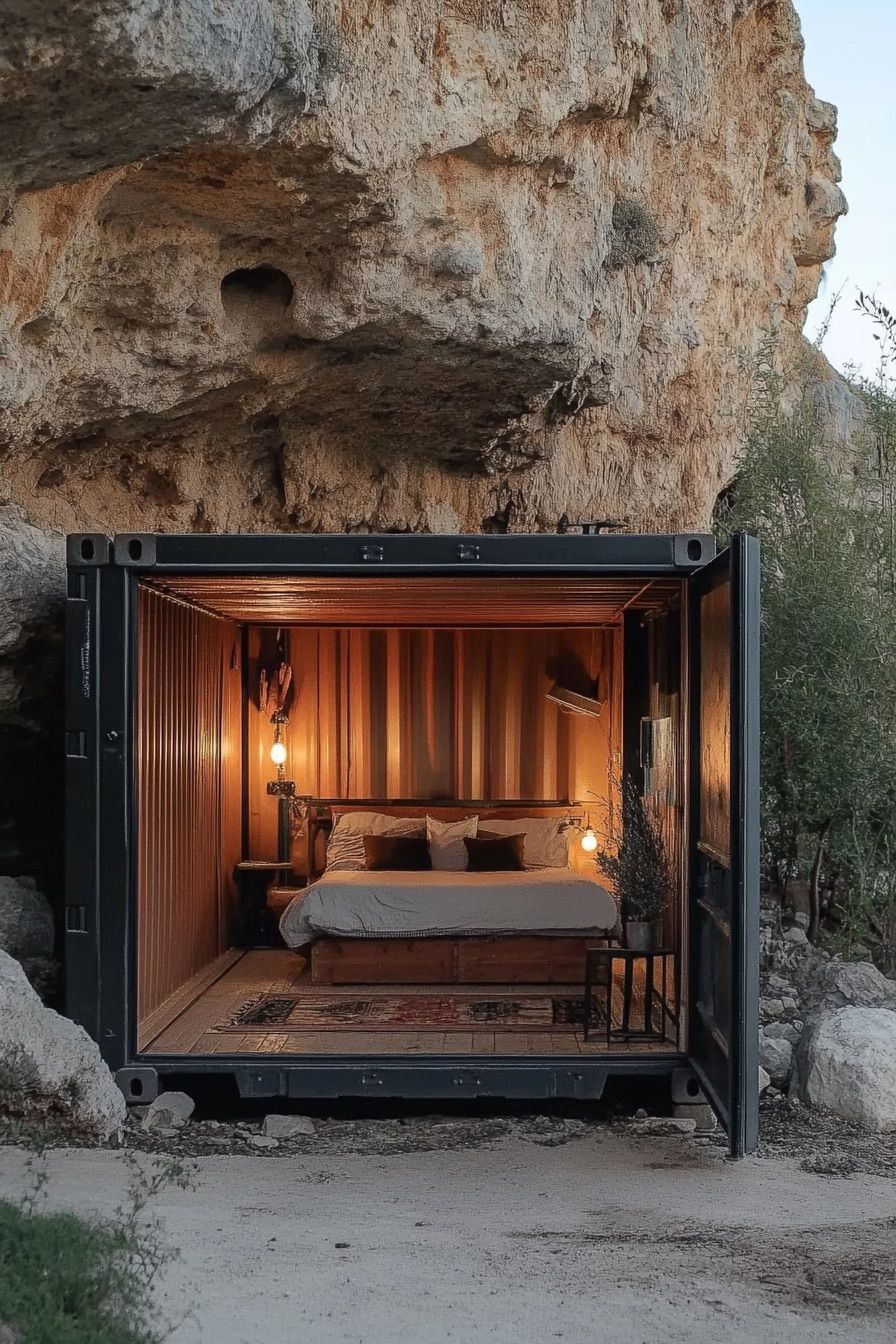 shipping container cave cabin 3