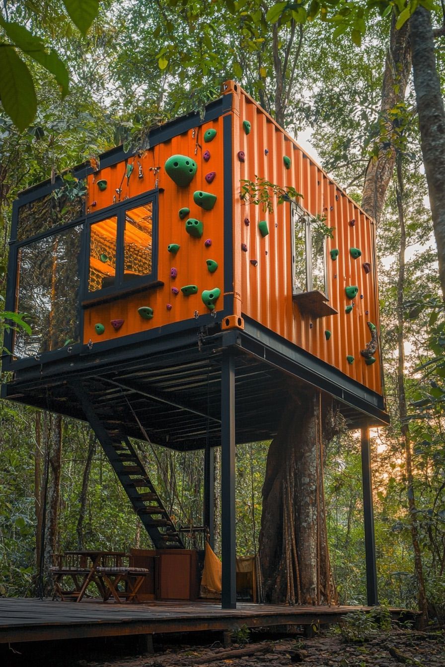 shipping container cabin climbing walls 3