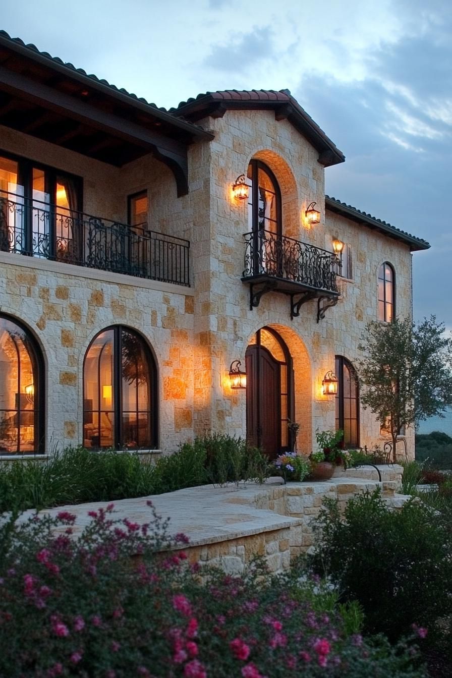 Arched Windows and Wrought Iron Balconies