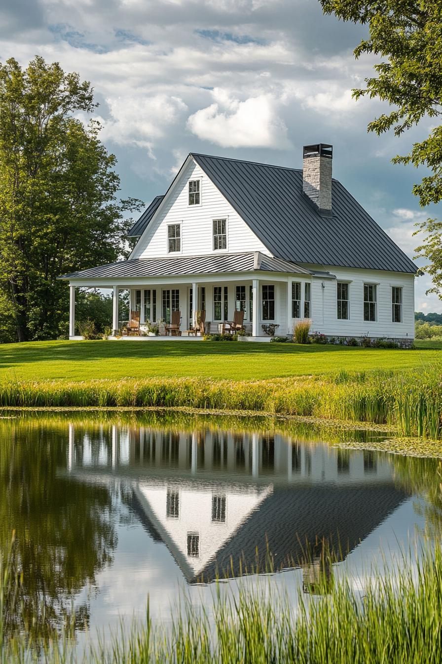 Charming Countryside Home Reflecting in a Pond