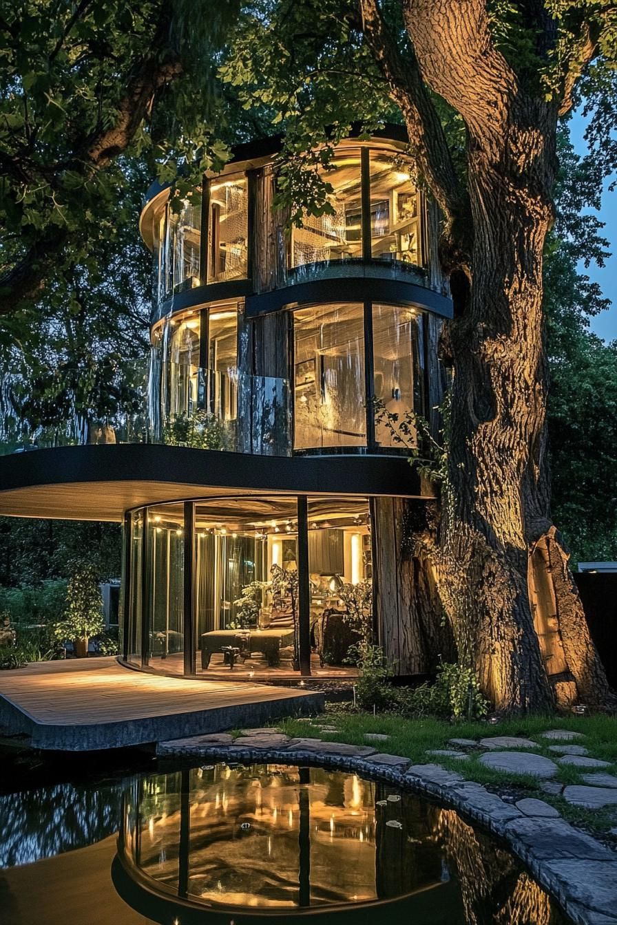 Luxury Tree House with Reflective Pond