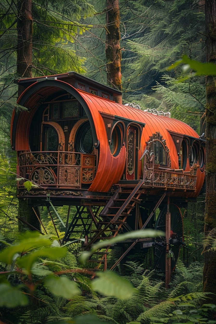 gypsy caravan trailer cabin woods