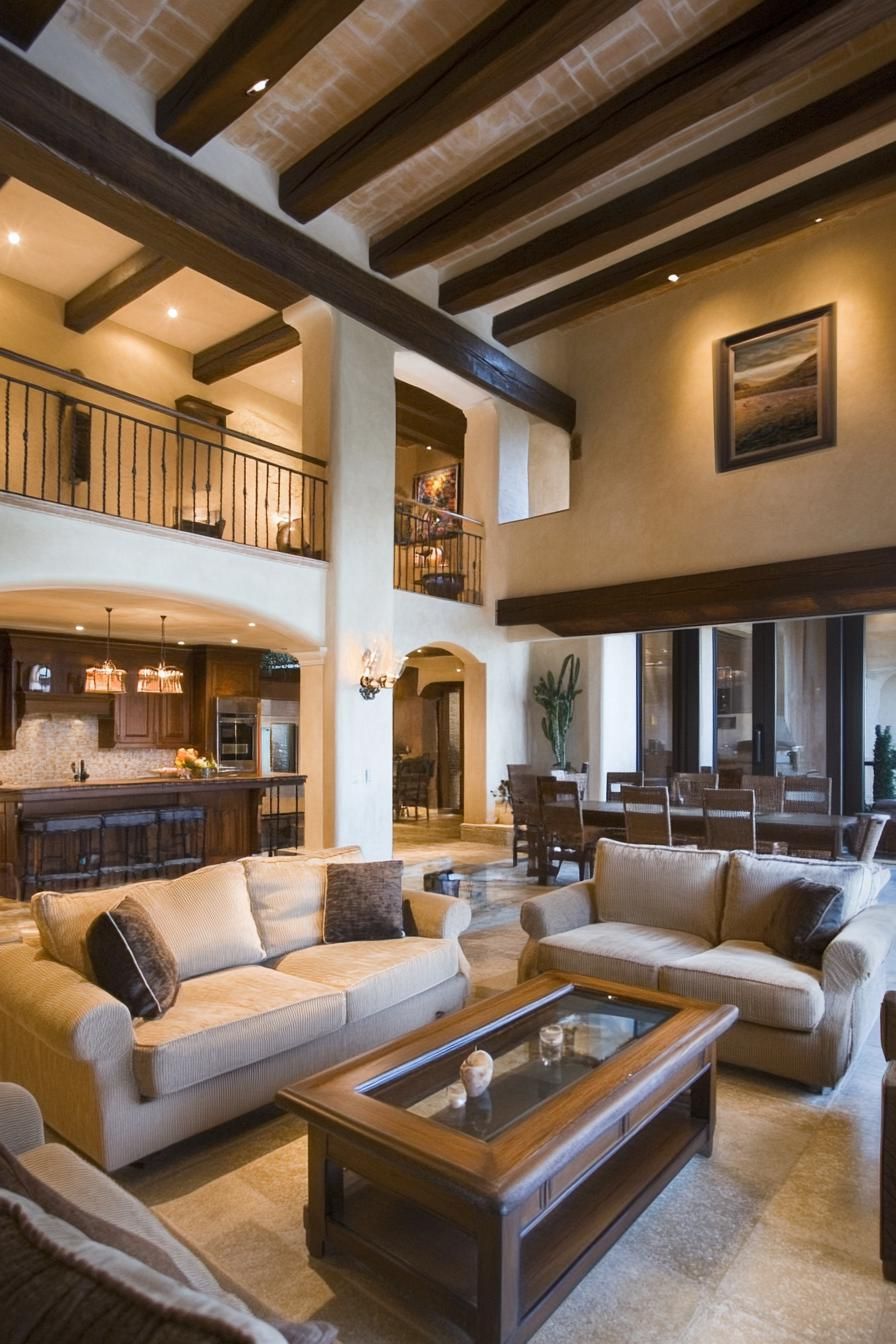 modern spanish villa interior wooden beams