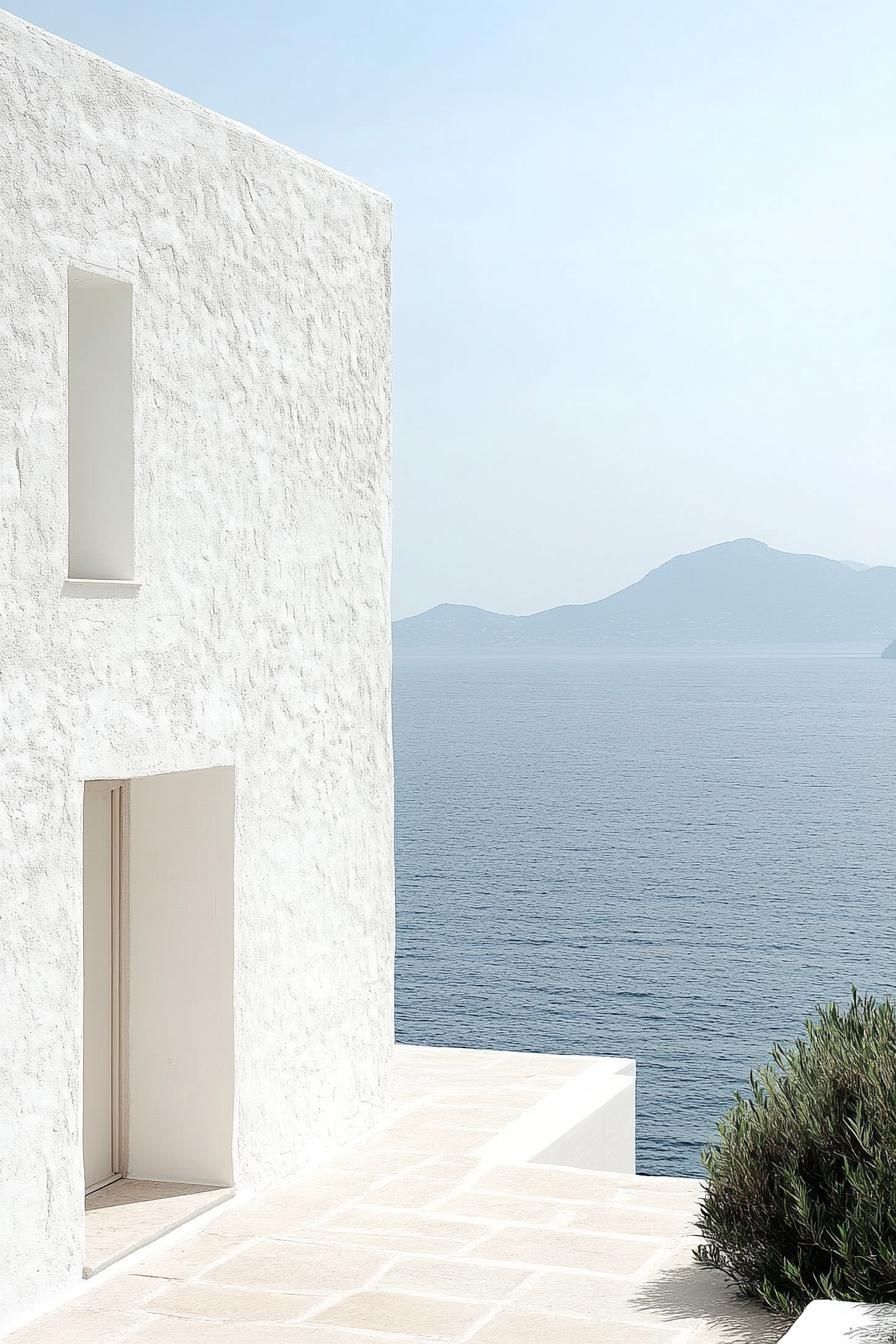 modern whitewashed minimalist geometric house facade mediterranean sea views 2