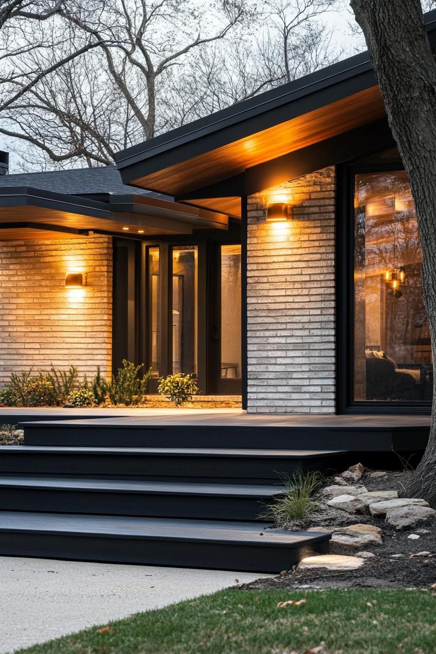 mid century modern house front porch with retro lighting 2