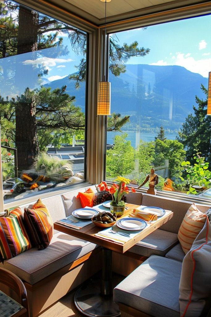 kitchen corner nook with mountain views