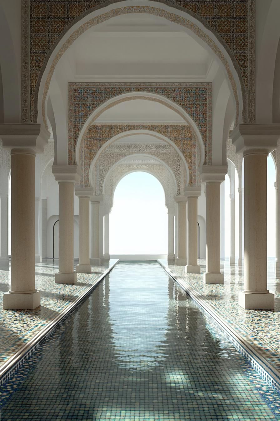 big modern Moroccan palace with arches and mosaics 3