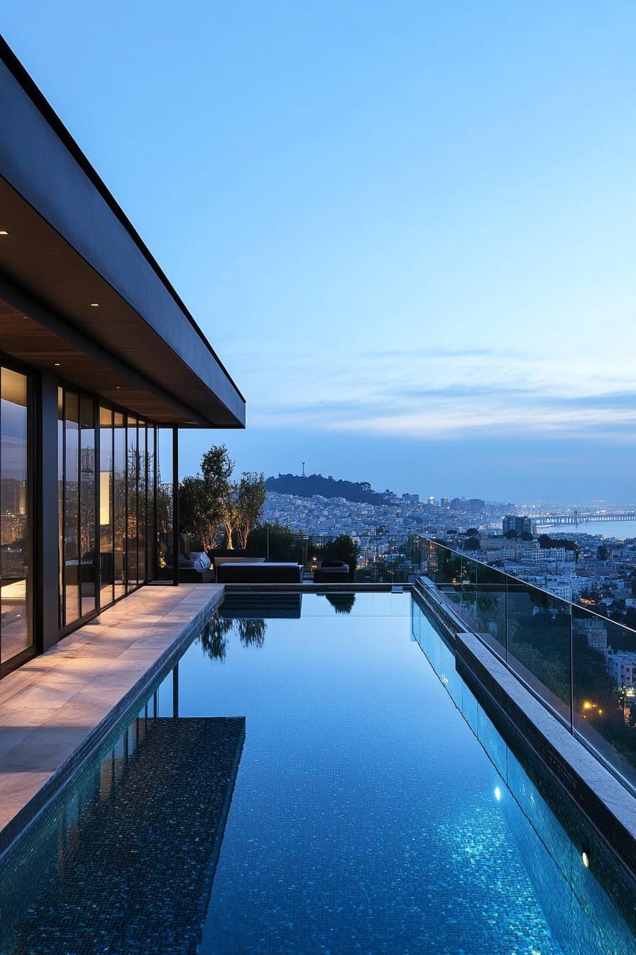 modern rooftop pool with glass railings overlooking a city 3