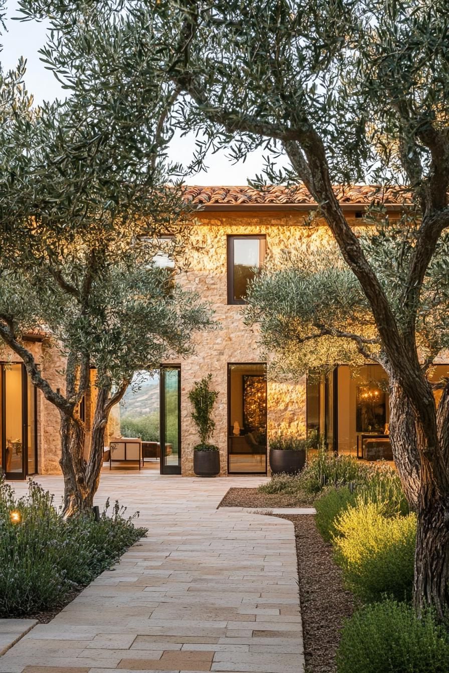 Courtyard-centric Home With Olive Trees