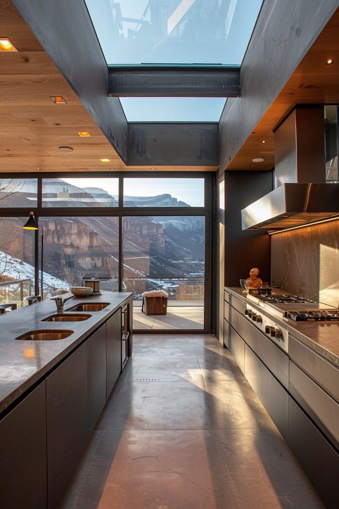 kitchen mountain views and skylights