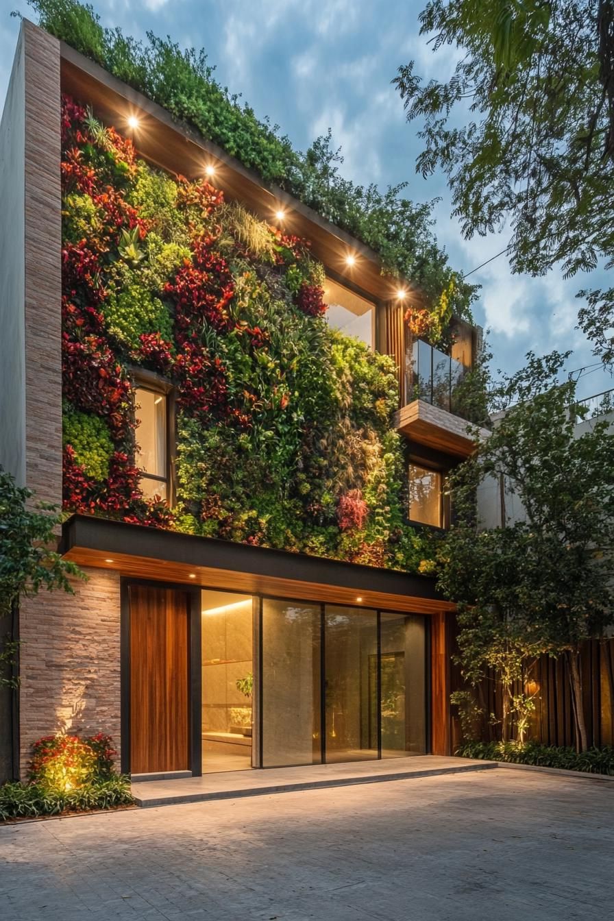 modern terrace house facade with living wall 3