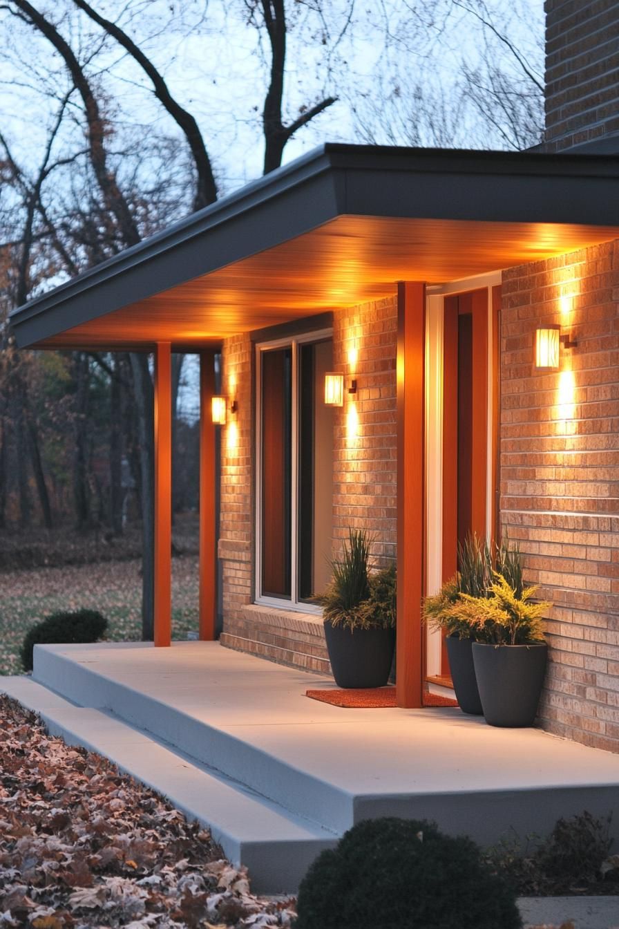 mid century modern house front porch with retro lighting 3