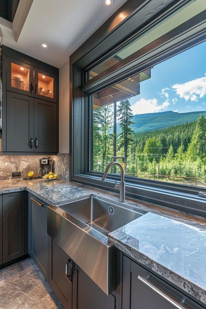 Framed Mountain Views Above the Sink