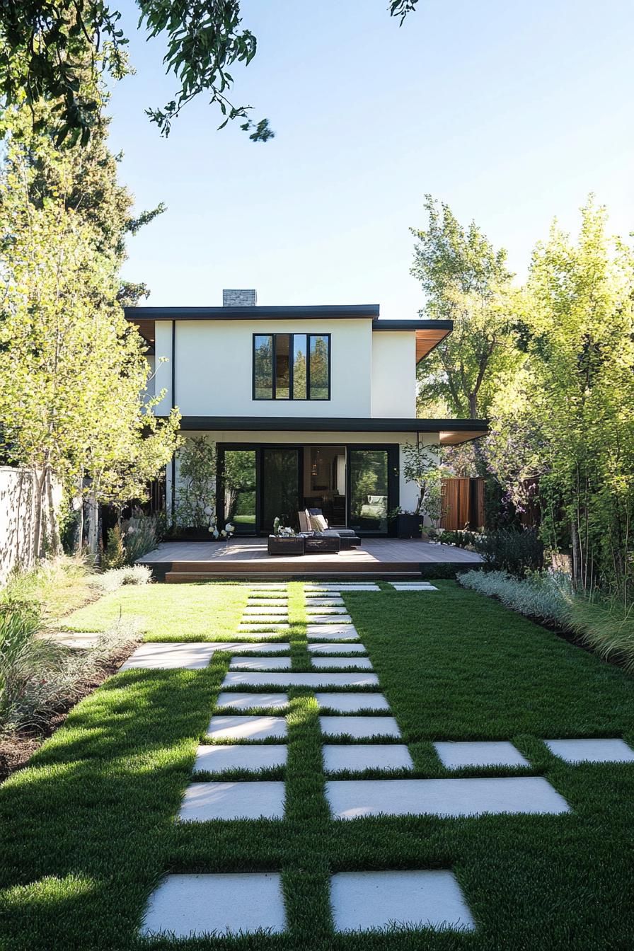 modern house yard with geometric paver path 3