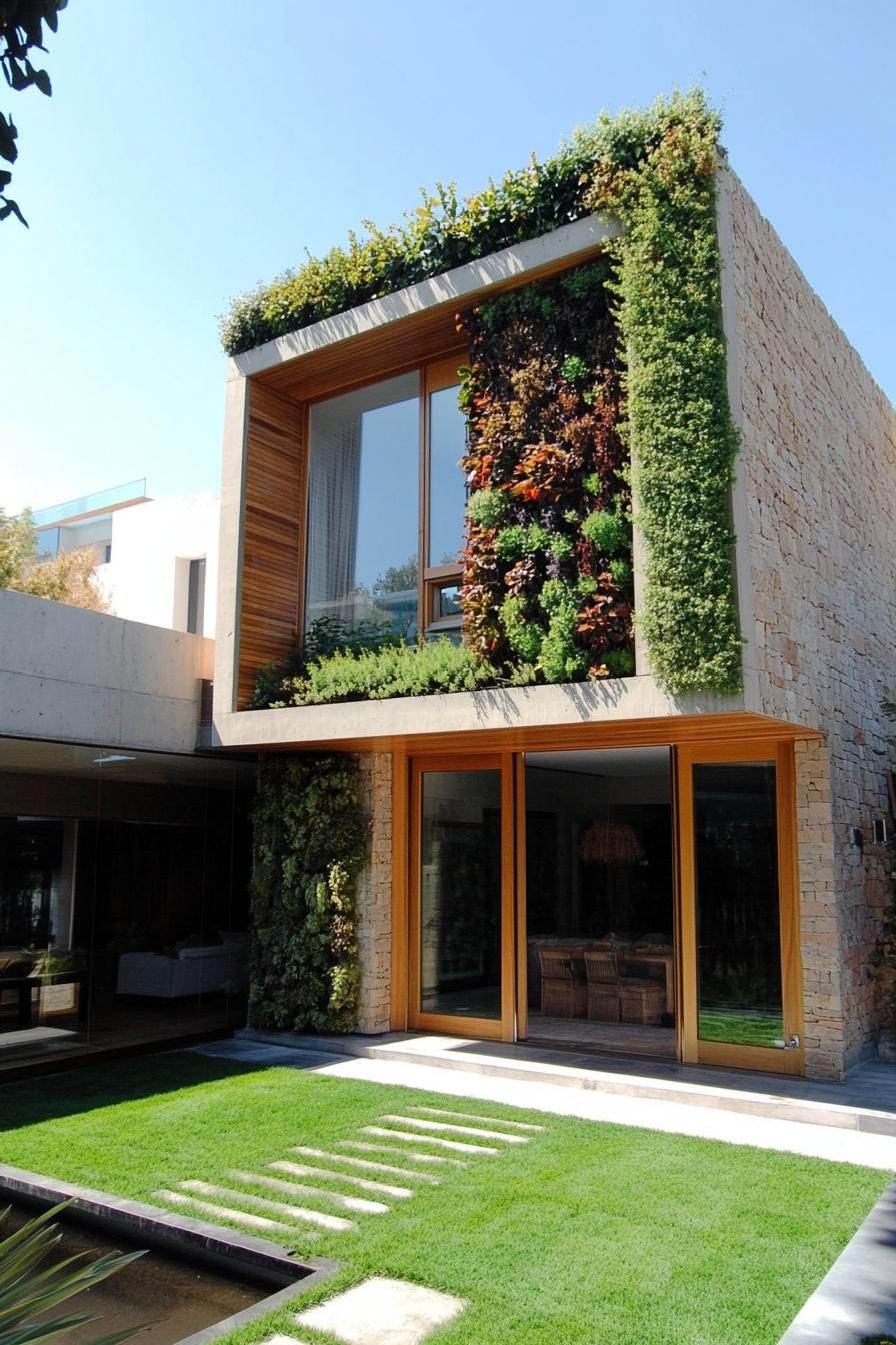 modern house yard with vertical herb wall 2
