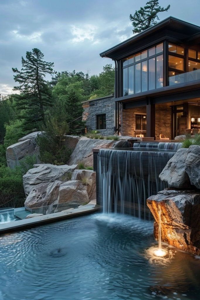 Heated Pool With Waterfall Feature